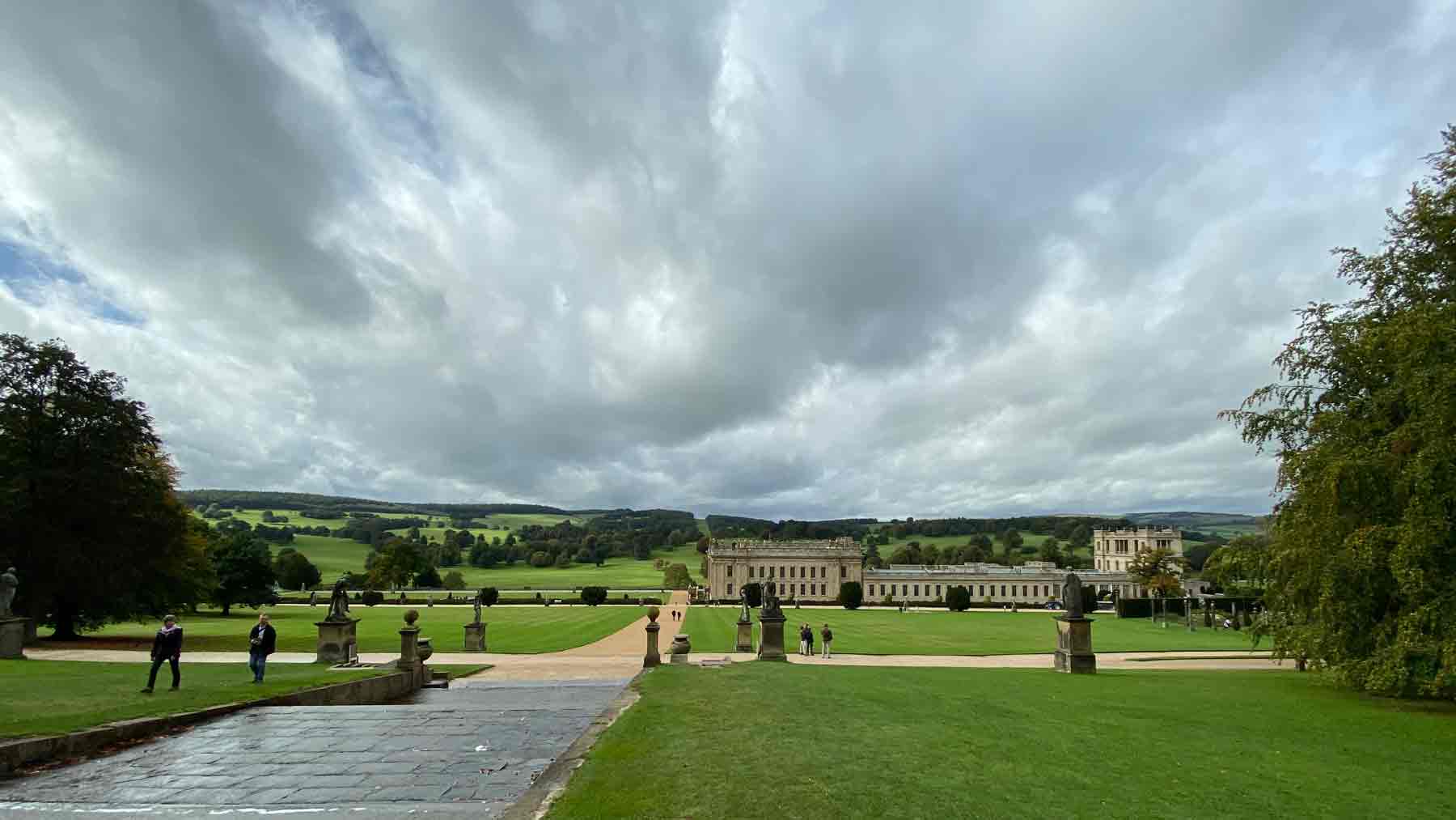 View towards Chatsworth from beside the Cascade a large stepped waterfeature