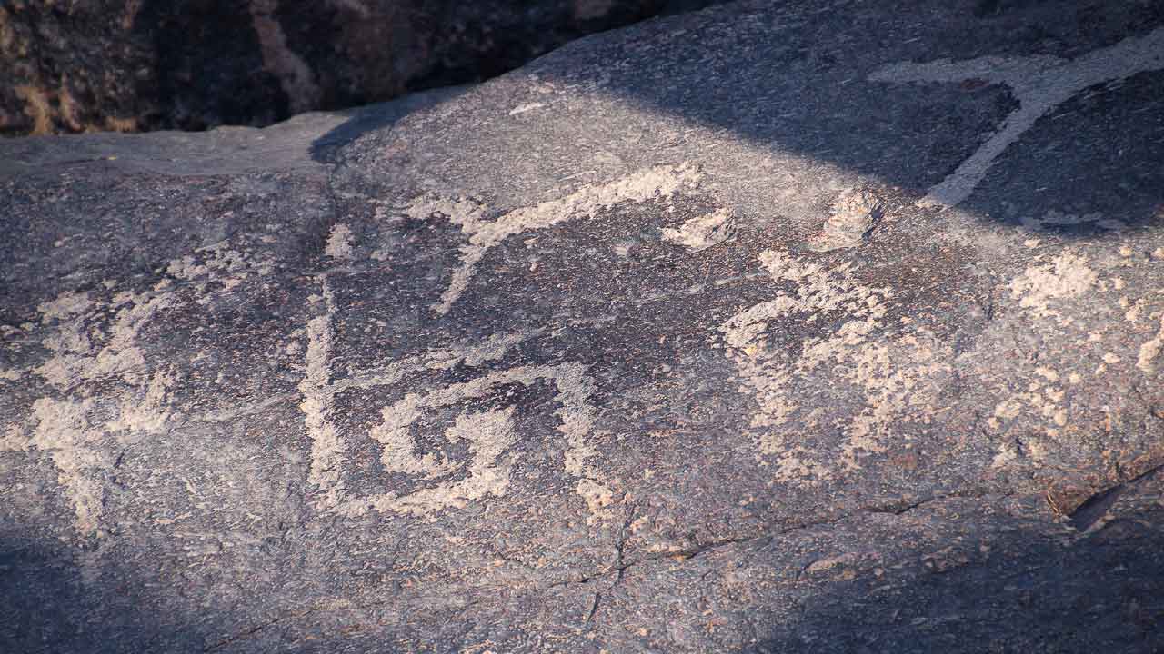 Petroglyphs at Taliesin West with the whirling arrows symbol
