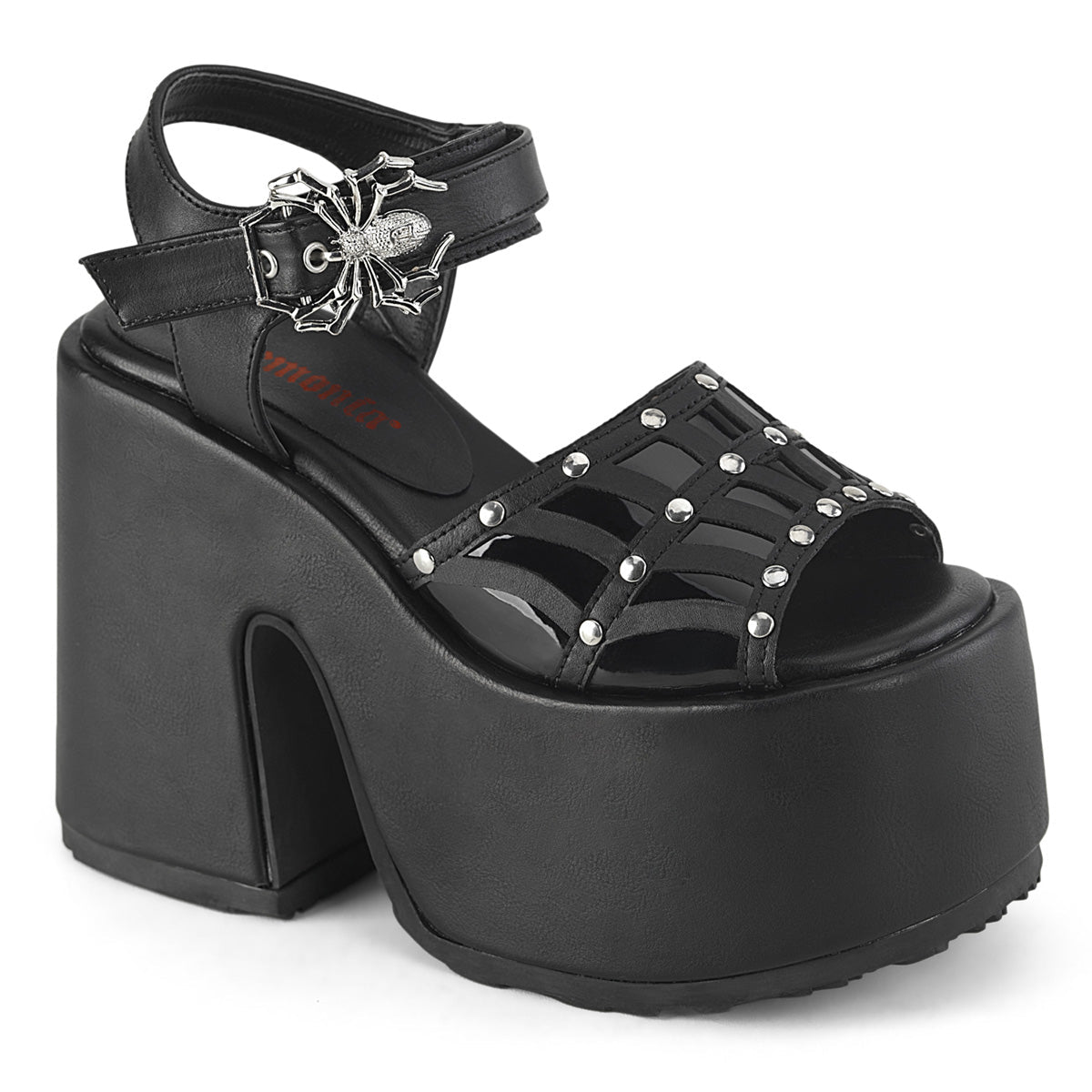 Demonia CAMEL-17 Black Vegan Leather Chunky Heel