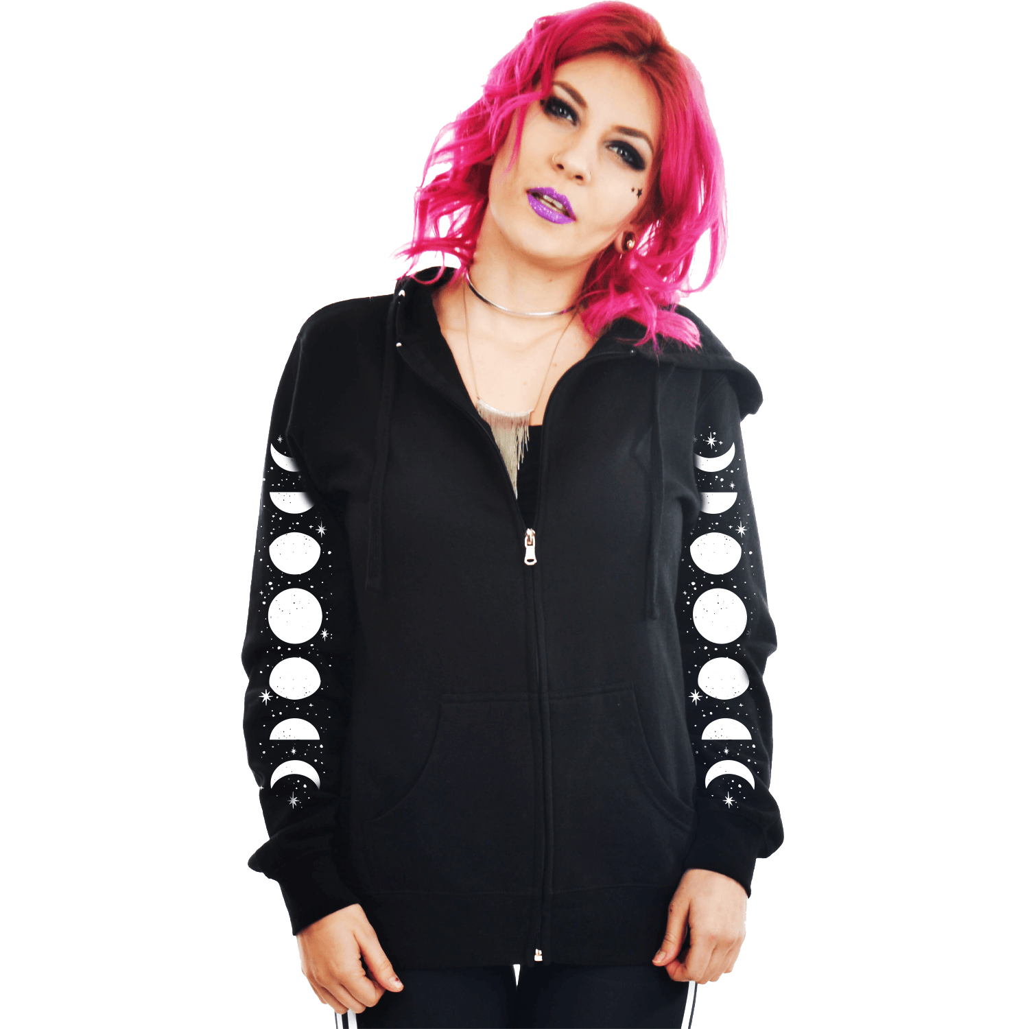 Phases Of The Moon and Stars Zip Up Hoodie Hooded Sweatshirt