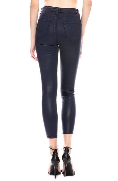 coated navy jeans