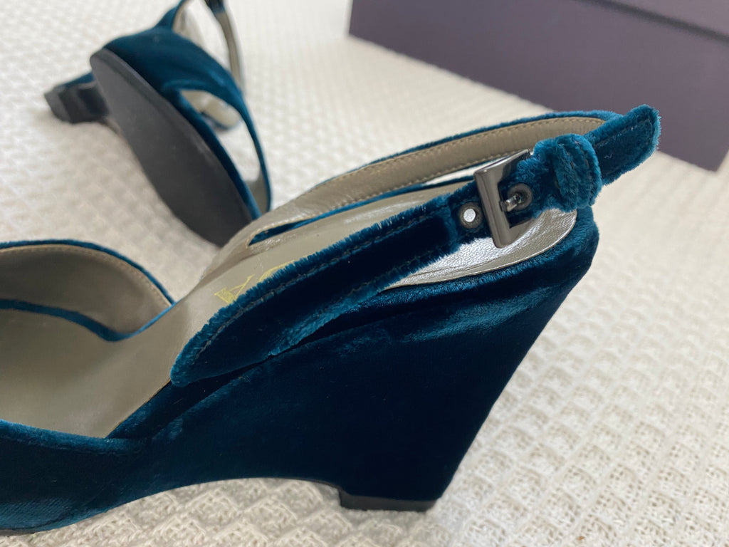 Prada Blue Velvet Wedge Heels EU 36