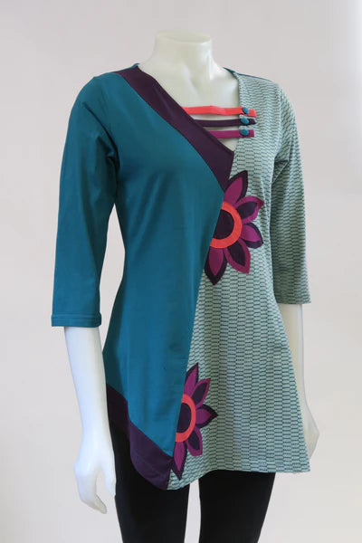 3/4 Sleeve Half Flower Top