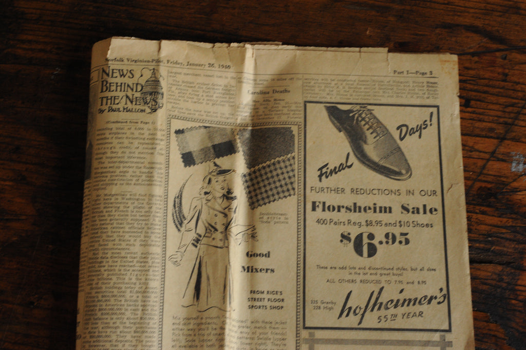 Vintage Florsheim wingtip shoes in cordovan newspaper add