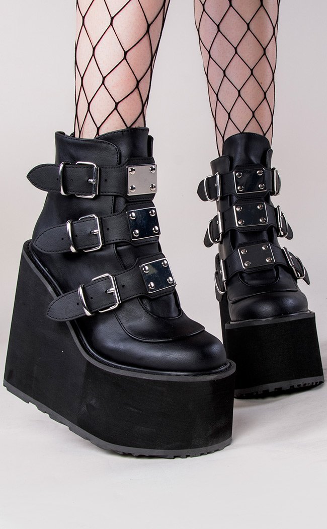 dash Overgivelse Bære Demonia SWING-105 Black Platform Ankle Boots | Gothic Shoes Australia