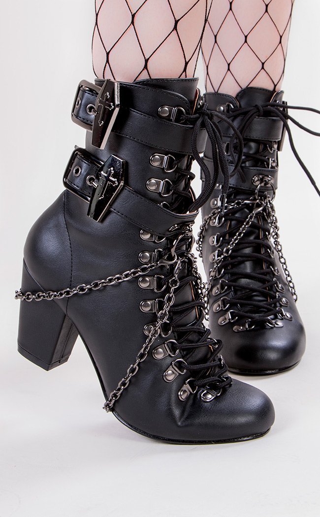 VIVIKA-128 Black Vegan Leather Ankle Boots