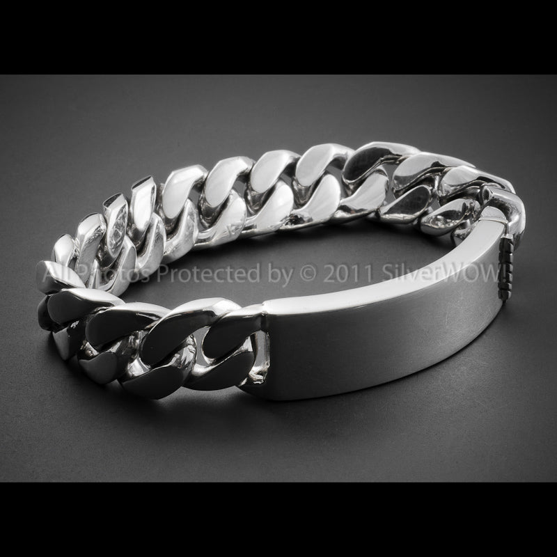 Mens Silver 15mm Identity / ID Bracelet