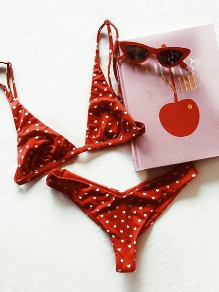 red polka dot bikini top