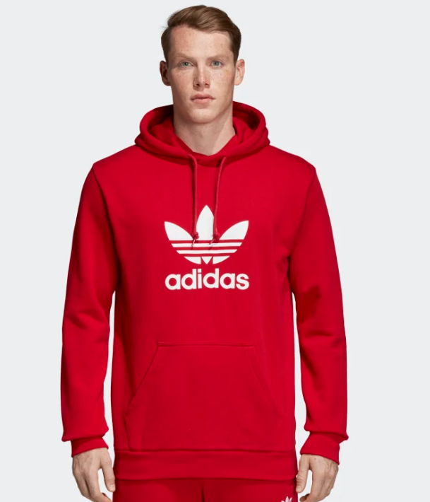 mens red adidas trefoil hoodie