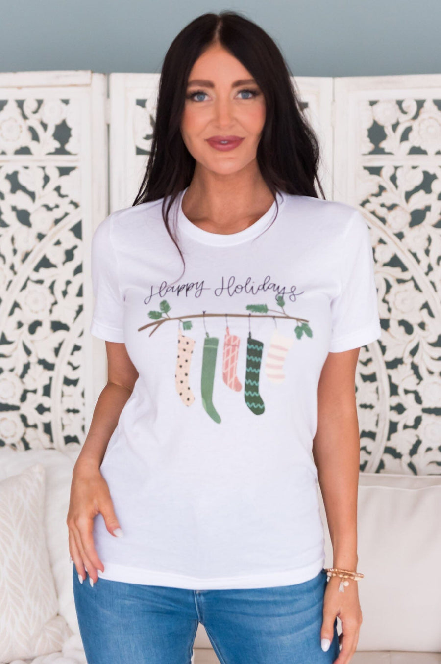 Happy Holiday Wish Modest Graphic Tee Modest Dresses vendor-unknown 