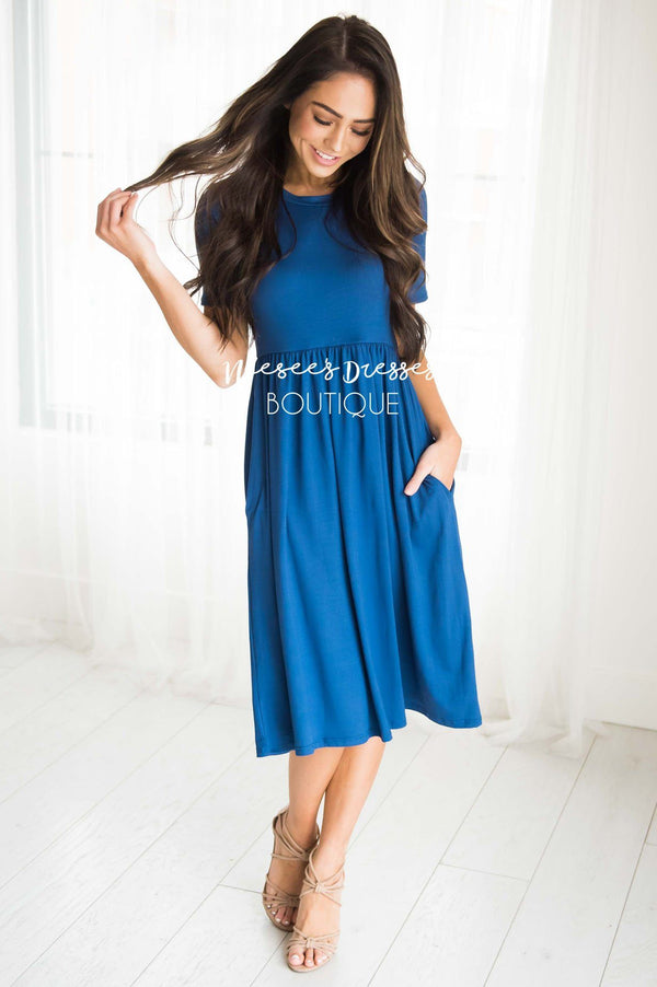 Sindssyge grit Klinik Bright Navy Blue Modest Short Sleeve Dress | Best Place To Buy Modest Dress  Online | Modest Dresses and Skirts for Church - NeeSee's Dresses