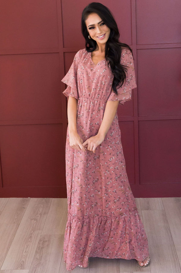 Rose And Ivory Floral Maxi Modest Dress Best And Affordable Modest Boutique Cute Modest 9345