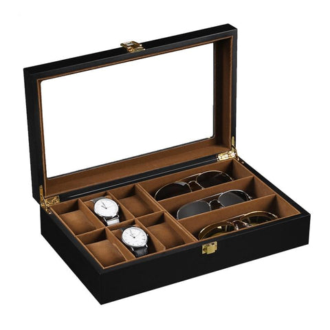 Mixed Wood and Carbon Watch and Eyeglasses Display Case (8 Available Style)