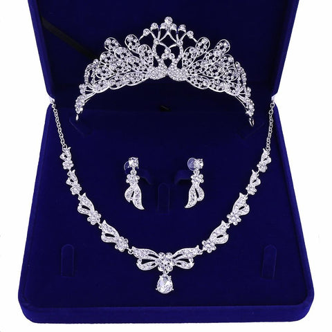 Peacock White Zirconia Stainless Tiara Set