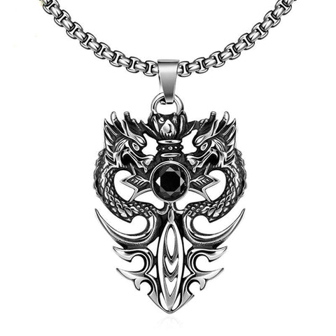 Flaming Dragon Black CZ Sword Stainless Steel Necklace