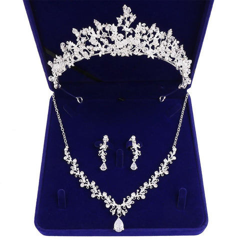 French Crystal Bead Verdure Stainless Tiara Set