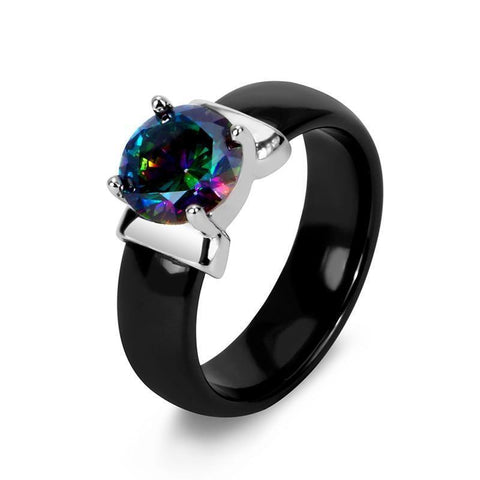 Circular Cut Black Zirconia Prong Set Ceramic Ring