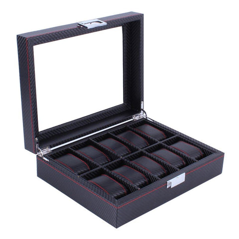 Black & Red PU Leather Watch Display Case