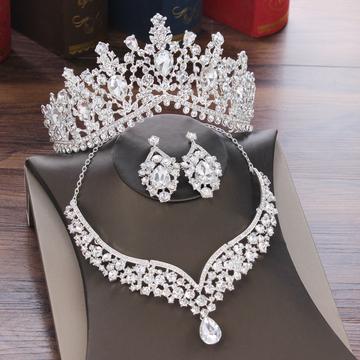 High Crown Cluster Pear Cut Zirconia Stainless Tiara Set