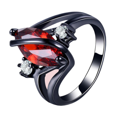 Marquise-Cut Red Zirconia Wave Black Gold Filled Ring