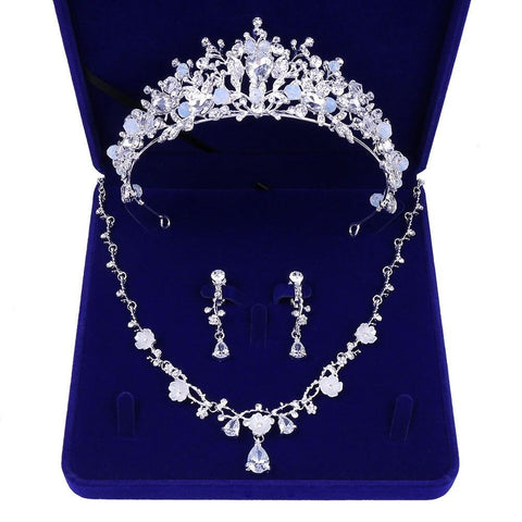 White Zirconia Bead Flora Stainless Wire Tiara Set