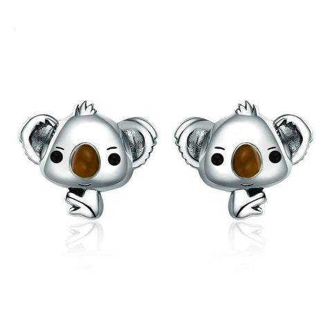 Sterling Silver Koala Brown Enamel Stud Earrings