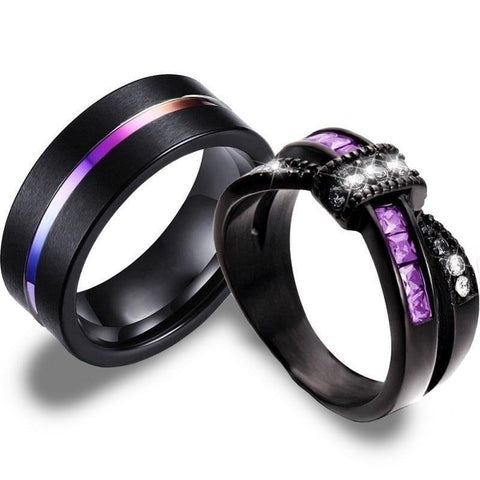 Multi-Coloured Black Tungsten Carbide Ring 3pcs Set