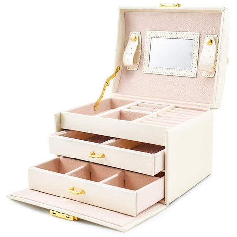 Three Layer PU Leather Jewelry Box With Drawers