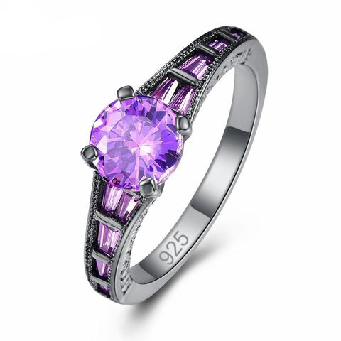 Lavender Circular Cut Zirconia Channel-Set Black Plated Sterling Silver Ring