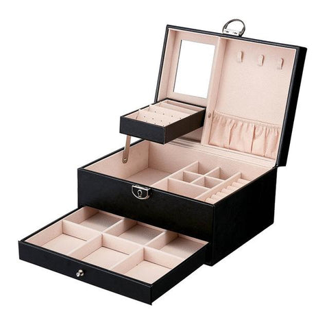 Two Layer PU Leather Jewelry Box with Drawer (2 Available Color)