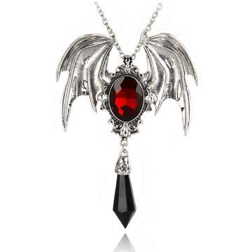 Red & Black Drop Zirconia Bat Silver Necklace (3 Available Colors)