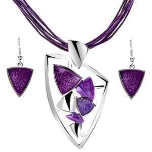 2PC Enamel Drop Earring Leather Necklace Set (10 Available Colors)