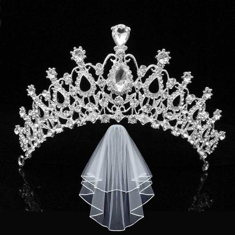 Art Nouveau Brilliant Zirconia Pave Tiara & Veil Set (8 Available Styles)