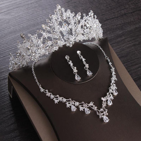 Ice Crystal Zirconia Bead Stainless Tiara Set (8 Available Style)