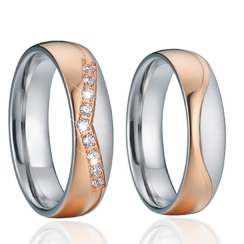 Stoned Silver & Rose Gold Zirconia Accent Tungsten Carbide Ring Set