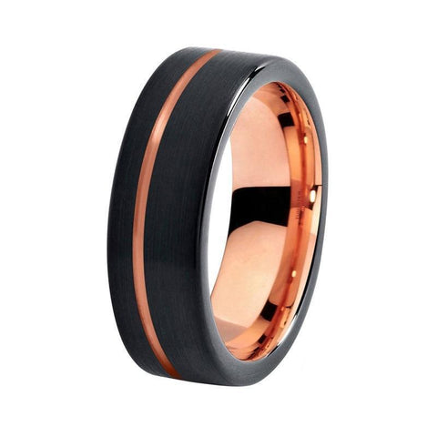 Soft Brushed Flat Black & Rose Gold Tungsten Carbide Ring