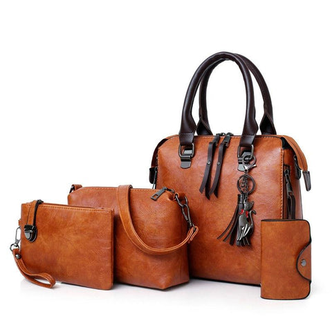 4PC Set Waxed Leather Cross Body Handbag (5 Available Colors)