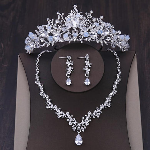 3PC Foliage Crystal Bead Stainless Tiara Set