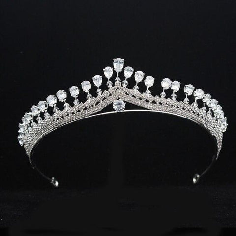 Edwardian Barbed Pavilion Pear Cut Zirconia Silver Tiara (2 Available Styles)