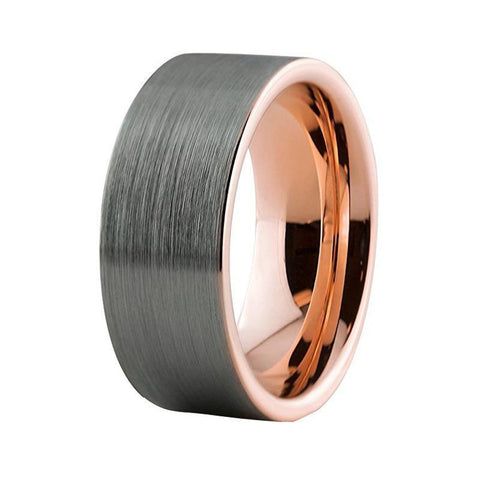 Pipe Cut Soft Brushed Silver & Rose Gold Tungsten Ring 