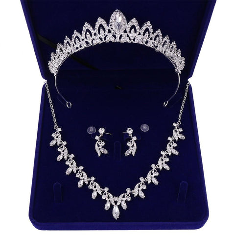 French Inspired Pavilion Marquise-Cut Zirconia Stainless Tiara Set