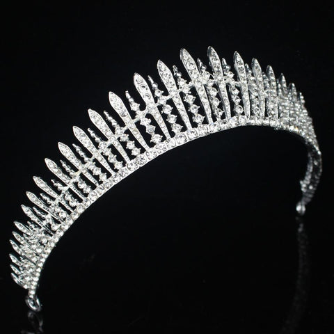 Paved Barbed Royal Kokoshnik Silver Tone Diadem