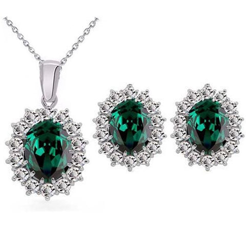 2PC Oval Cut Halo Setting Zirconia Earrings & Necklace Set (5 Available Colors)