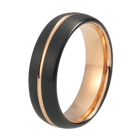 Soft Brushed Black & Rose Gold Tungsten Carbide Ring