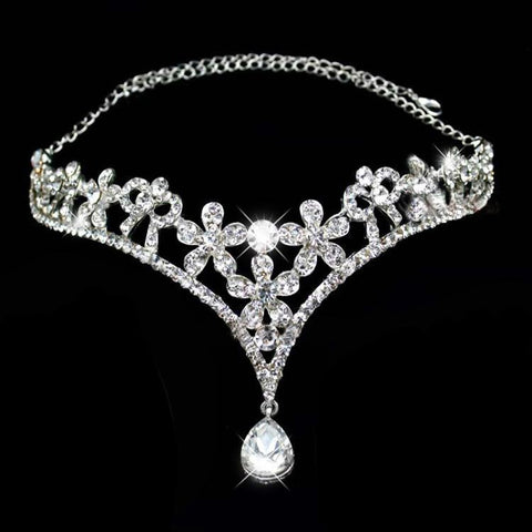 Pear Drop Flower Zirconia Chain Circlet Diadem (2 Available Colors)