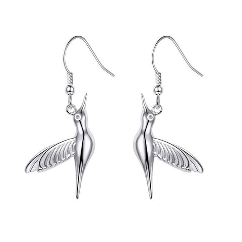 Flying Sterling Silver Hummingbird Fish Hook Earrings