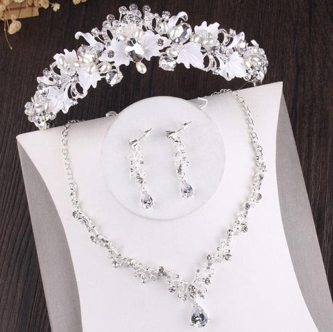 White Sprig Zirconia Stainless tiara Set (2 Available Color)