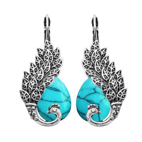 Oxidized Silver Peacock Synthetic Colored Agate Hook Earrings (5 Available Colors)