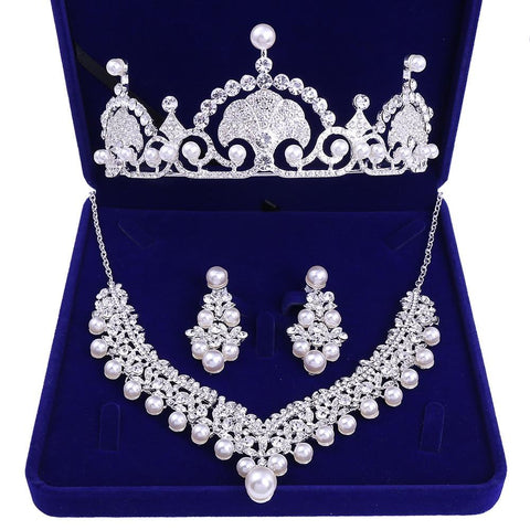 Baroque Feather Fan Pearl Zirconia Stainless Tiara Set