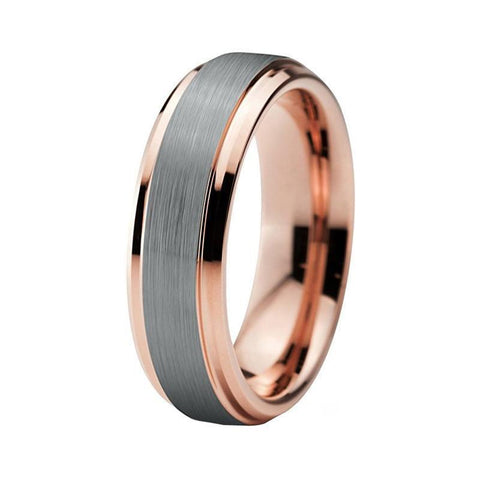 6mm Soft Brushed Silver & Rose Gold Tungsten Carbide Ring